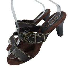 AEROSOLES! ESPRESSO BROWN GENUINE LEATHER CONTRAST STITCHED SANDALS! SZ 7M